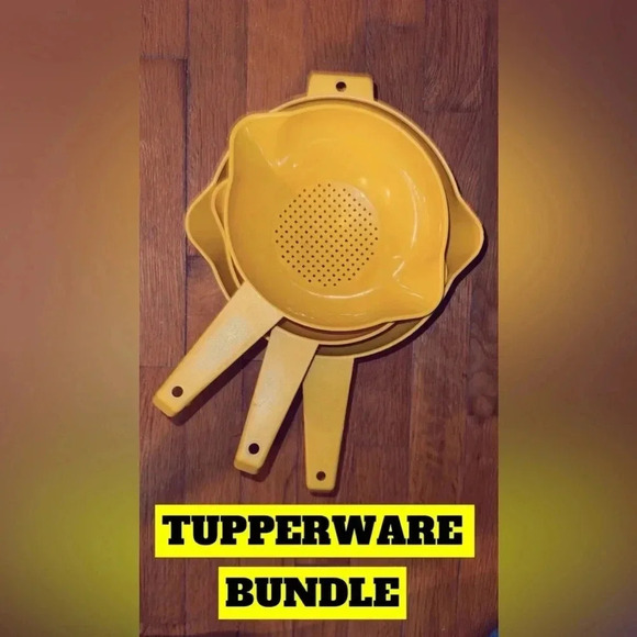 VTG BUNDLE Tupperware Harvest Gold Yellow Colanders/Strainers 3pc Retro - Picture 2 of 6